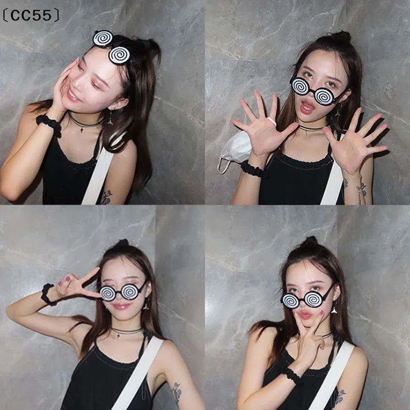 Cosplay Vertigo Glasses – Funny Anime Dizzy Party Photo Props Costume Glasses Qst