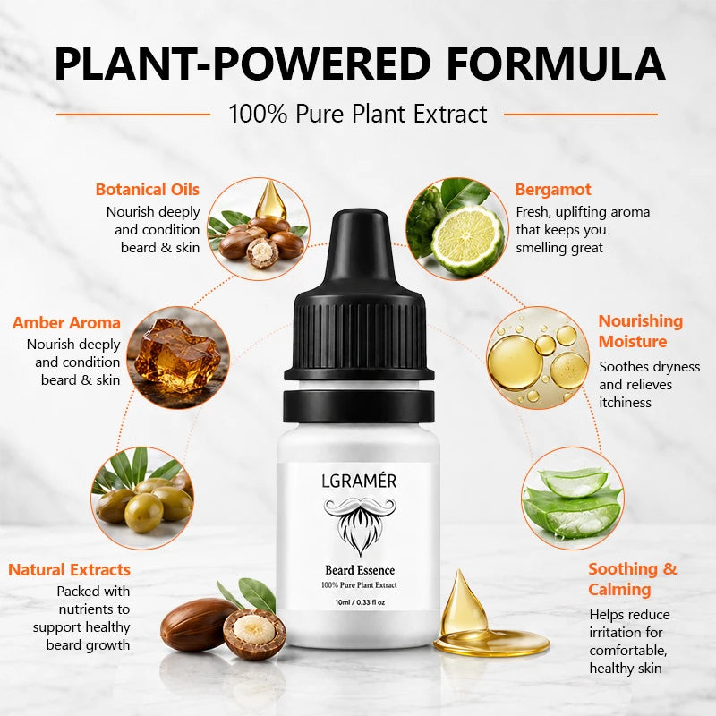 LGRAMER Beard Growth Serum – Botanical Oil Formula for Men Beard Growth Serum Qst