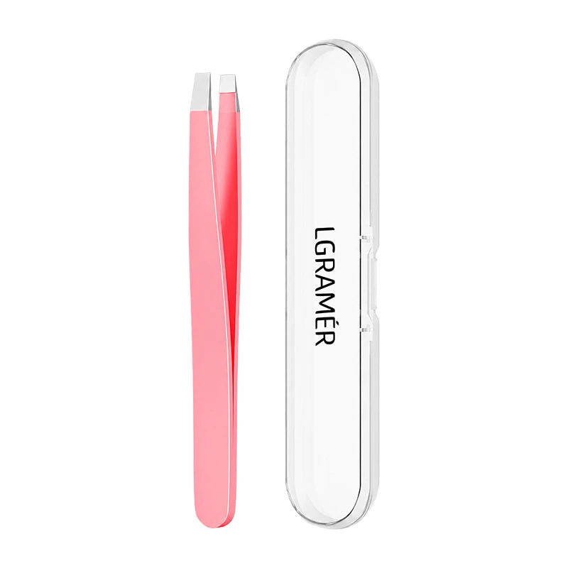 Precision Slant Eyebrow Tweezers with Travel Case – Stainless Steel Eyebrow Tweezers Qst pink-1pcs