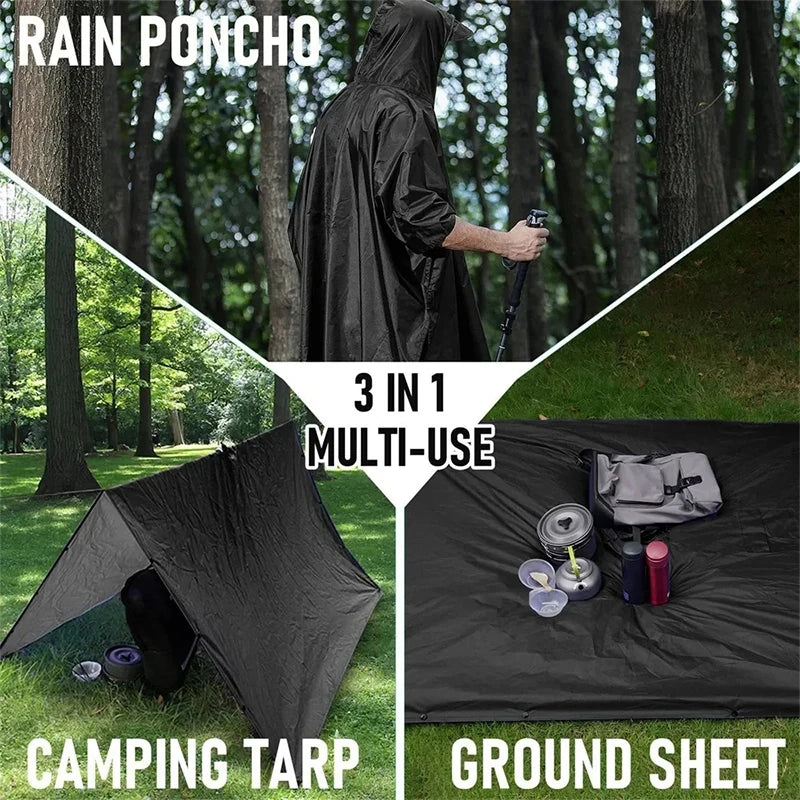 3-in-1 Waterproof Military Rain Poncho for Camping & Hiking Waterproof Rain Poncho Qst