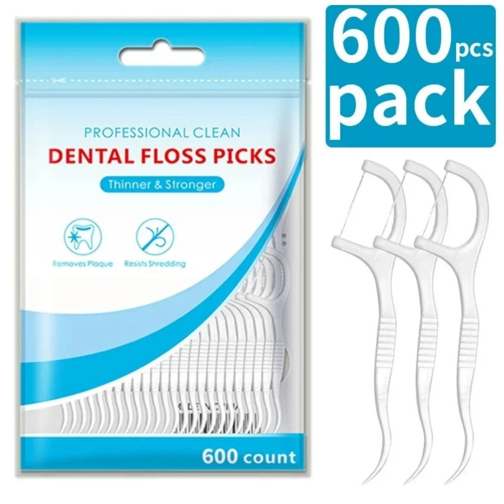 Polymer Dental Floss Picks with Plastic Handles | 50–600 Pcs Dental Floss Picks Qme 600pcs