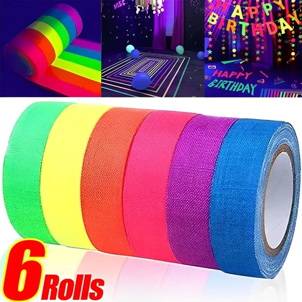 6-Pack Neon Fluorescent UV Reactive Tape – 6 Vibrant Colors Neon Craft Tape Qme