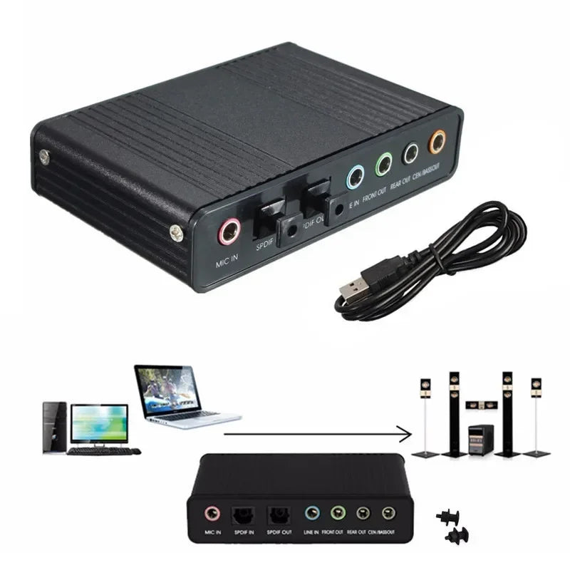Qme USB 5.1 External Sound Card Optical Audio Adapter USB Sound Card Qme black