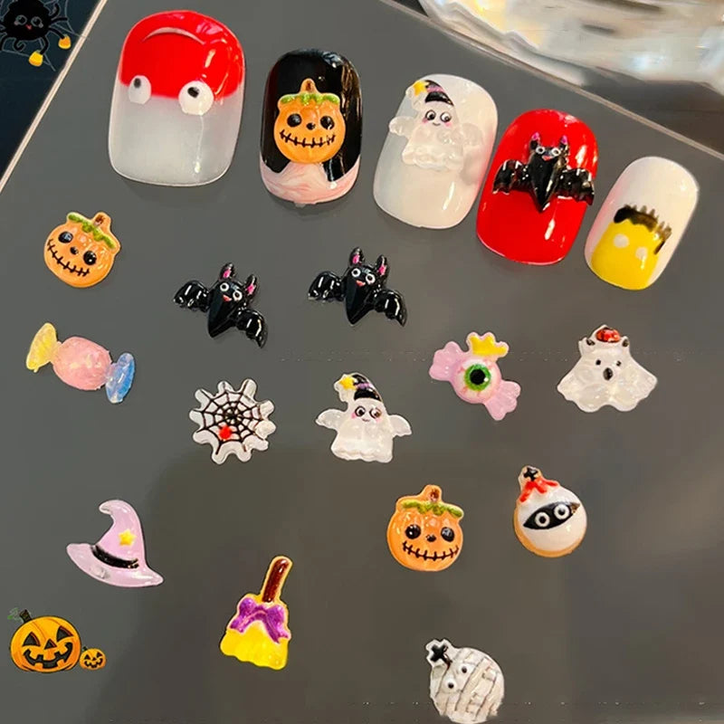 3D Halloween Nail Art Charms – Kawaii Pumpkin & Ghost Resin Nail Art Charms Qme