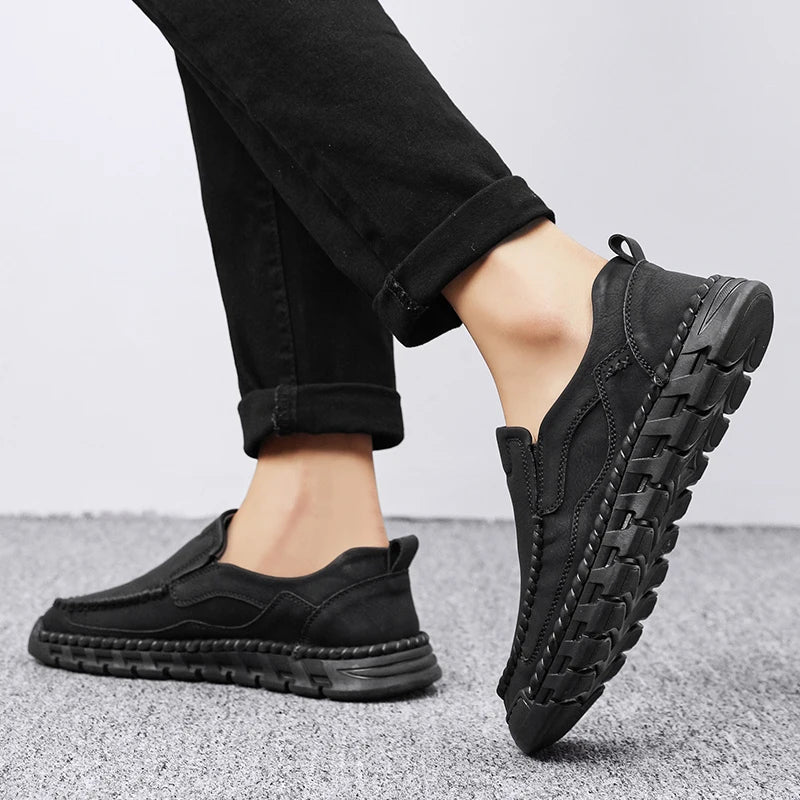 Men's Handmade Split Leather Loafers – Slip-On Moccasins Men's Leather Loafers Qst