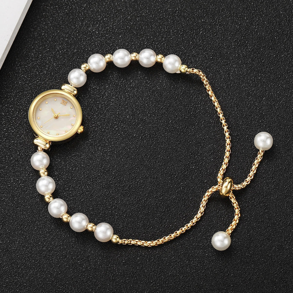 Women's Gold Pearl Band Quartz Watch | Mother-of-Pearl Dial Women's Jewelry Watch Qme