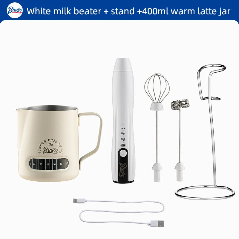 Bincoo Handheld Electric Milk Frother – Double-Head Mixer Electric Milk Frother Qst white 3PCS Type A
