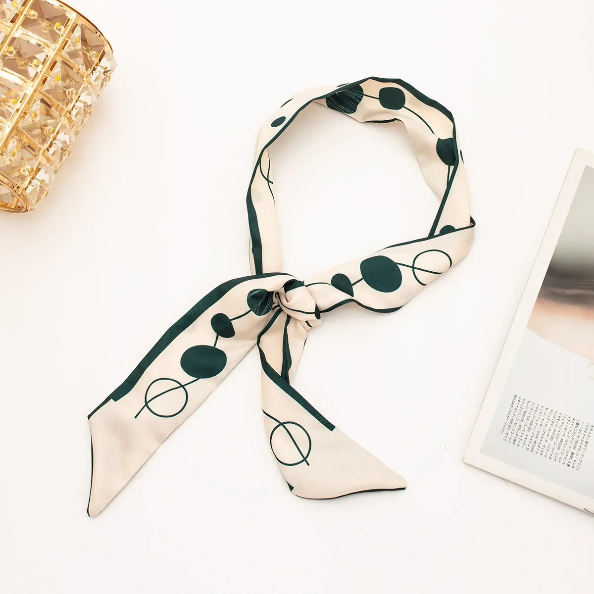Women's Skinny Ribbon Scarf – Printed Polyester Hair Tie & Headscarf Ribbon Hair Scarf Qme GRAY
