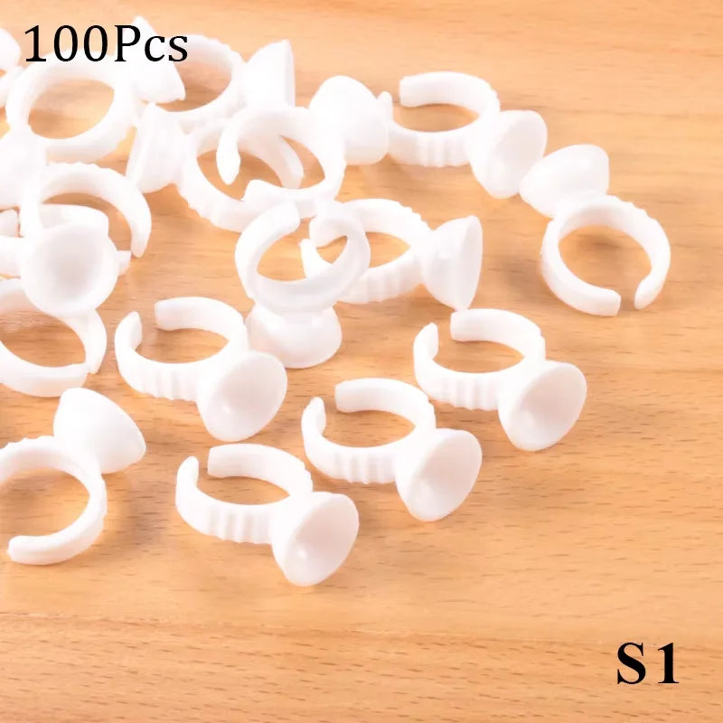 Disposable Glue Rings Pigment Holder Pallet – Tattoo & Lash Pigment Holder Rings Qme White S1 100pcs