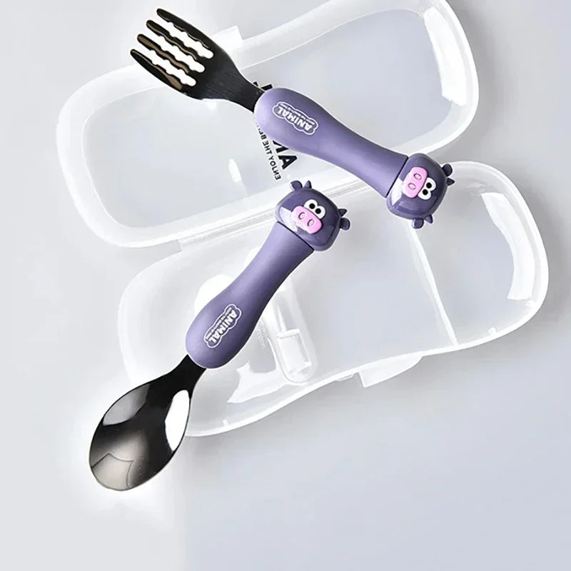 Cartoon Animal Kids Cutlery Set – Spoon & Fork for Toddlers Kids Cutlery Set Qme
