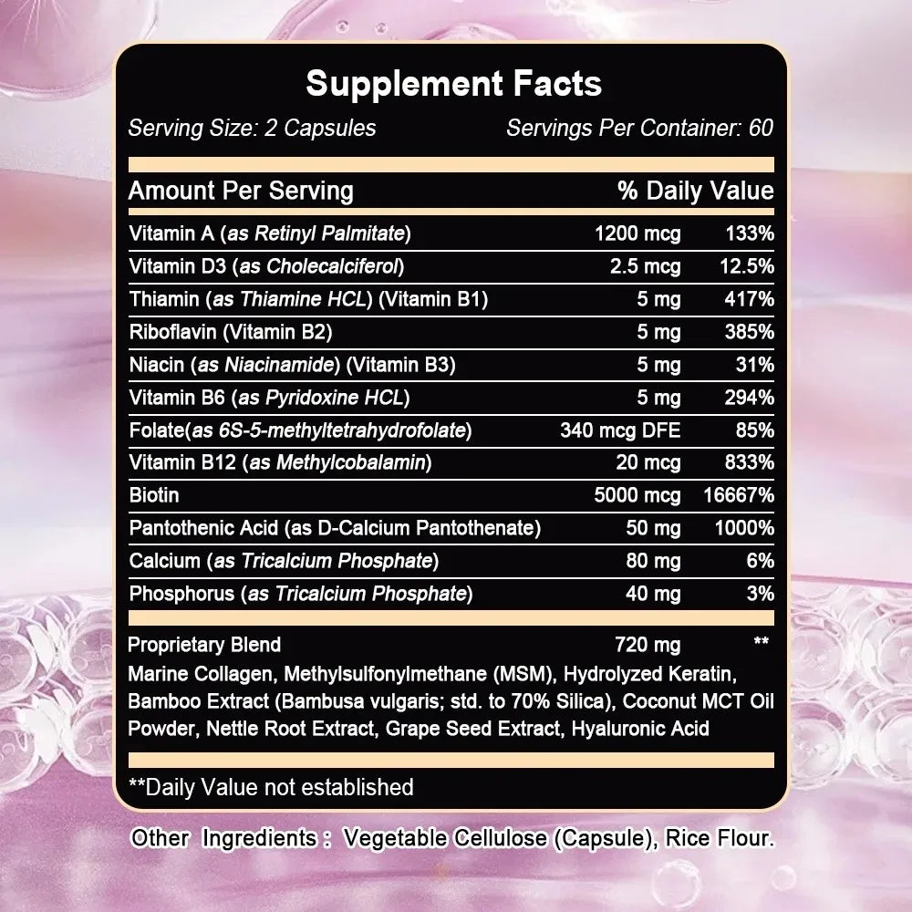 Marine Collagen Capsules – Biotin, Hyaluronic Acid & MSM Collagen Supplement Qst