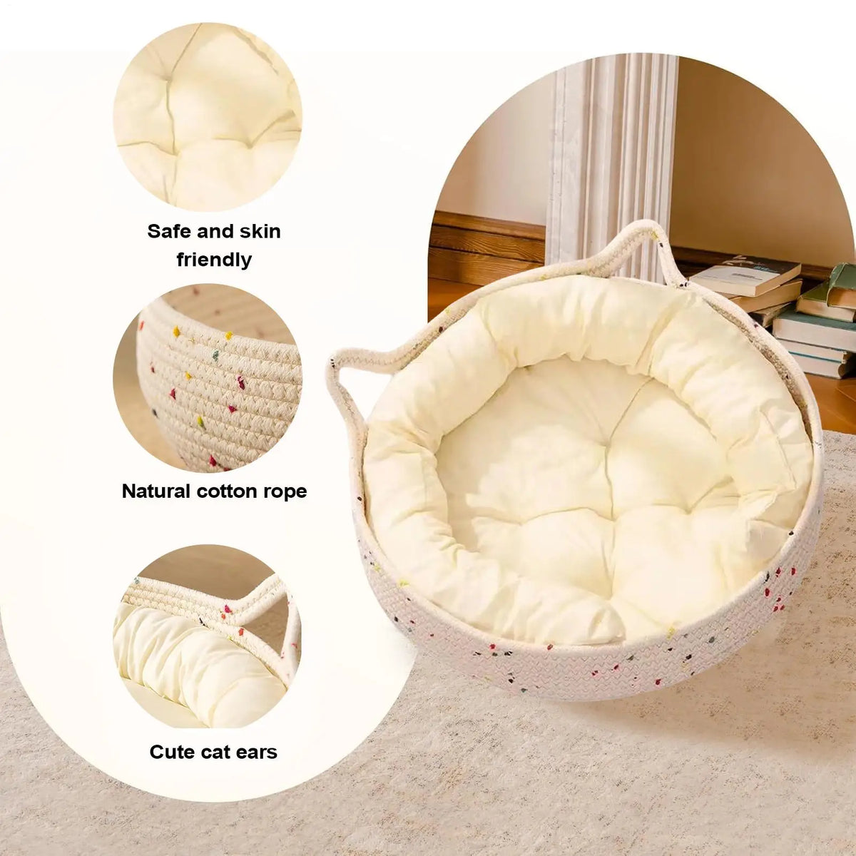 Round Cotton Rope Cat Bed – Cozy Nest Cushion for Cats Cat Nest Bed Qme