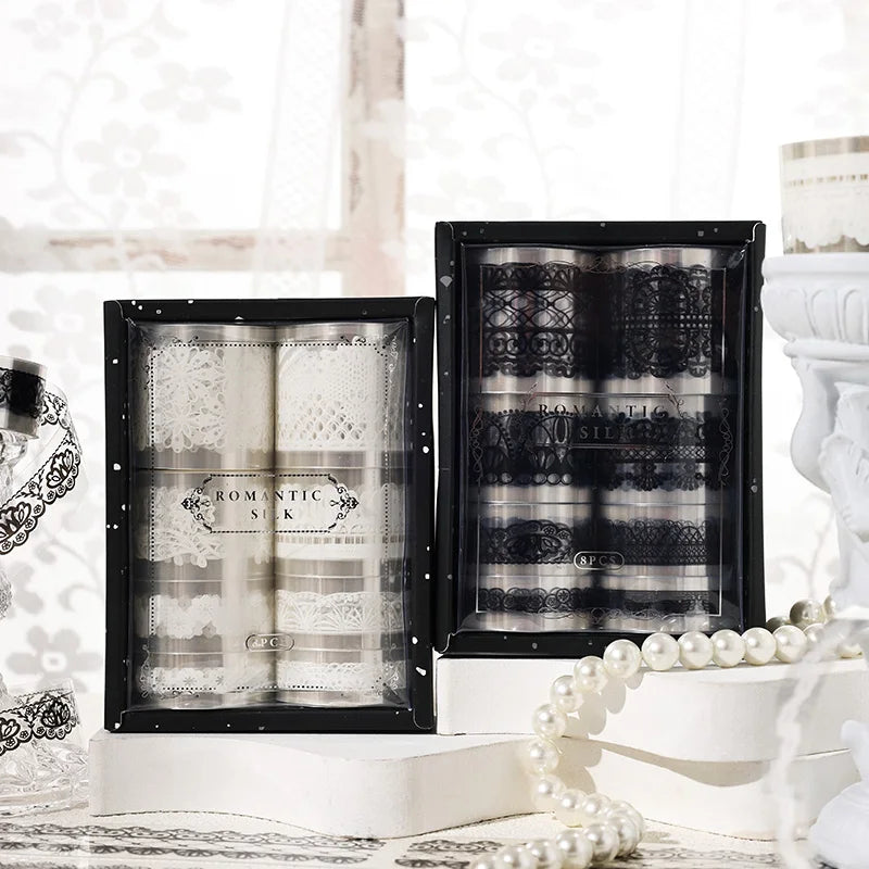 4 Rolls Black & White Lace Washi Tape Set – Scrapbooking DIY Decorative Washi Tape Qme