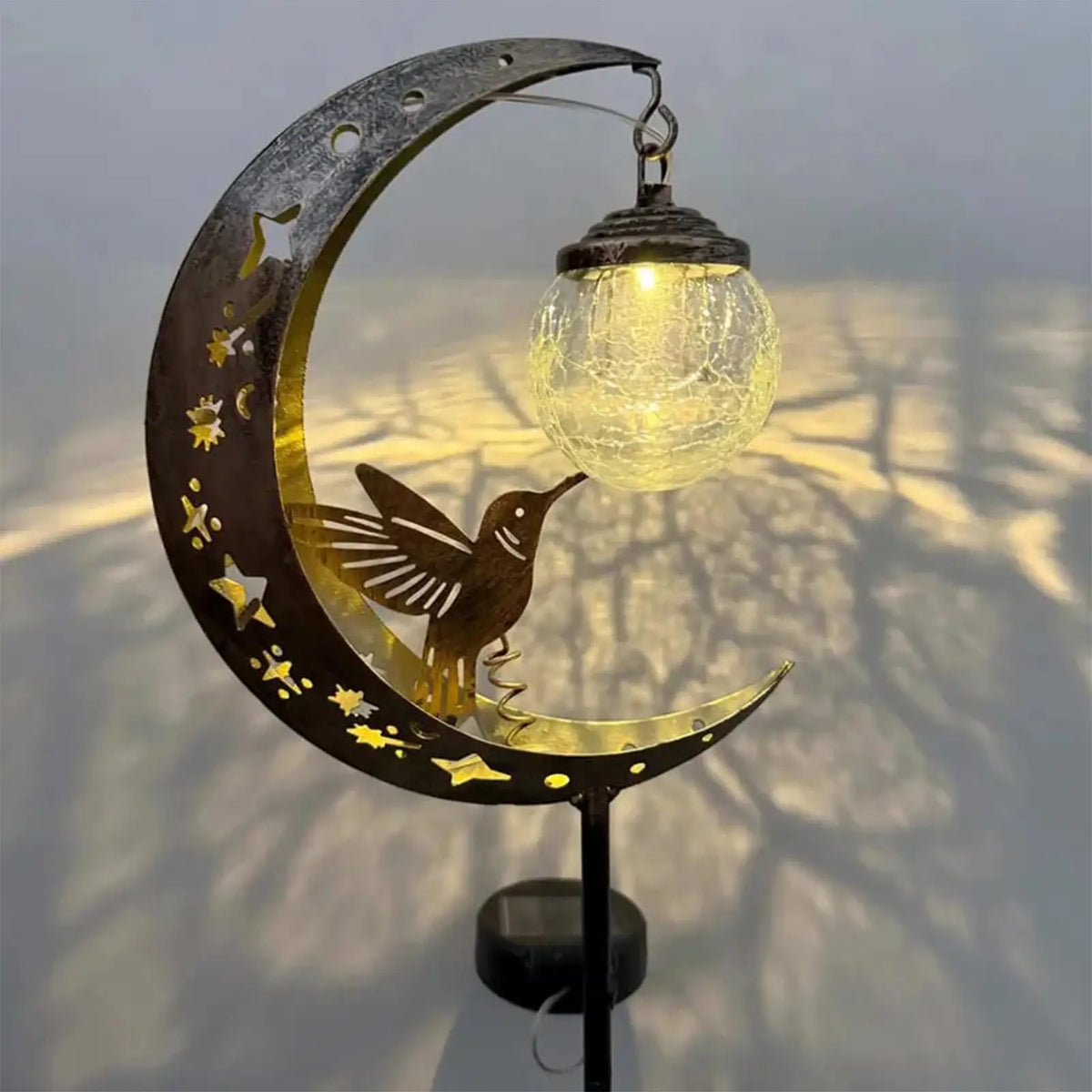 Solar Hummingbird Moon Garden Stake Light | Waterproof Outdoor Solar Garden Stake Light Qme