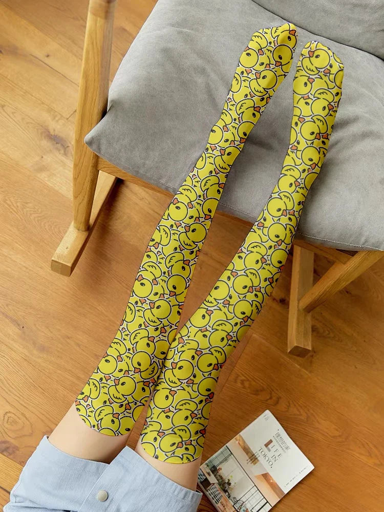 Cartoon Duck Women's Stockings – 3D Print Kawaii Harajuku Novelty Print Stockings Qme