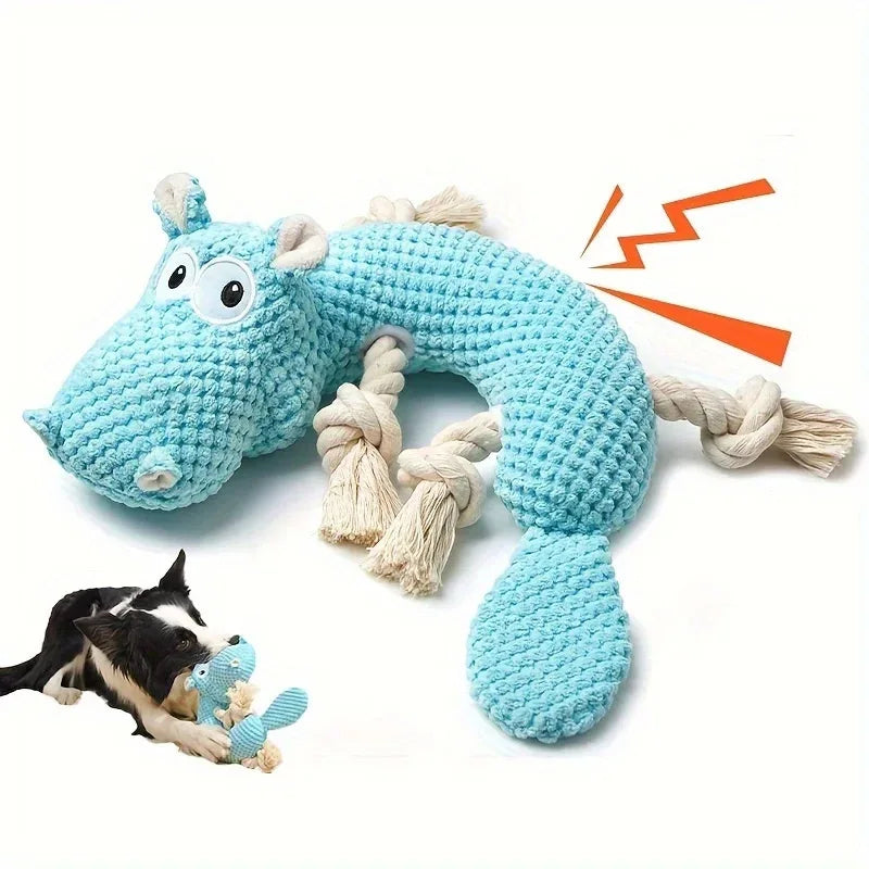 Blue Hippo & Pineapple Plush Squeaky Dog Toy | Qme Plush Squeaky Dog Toy Qme