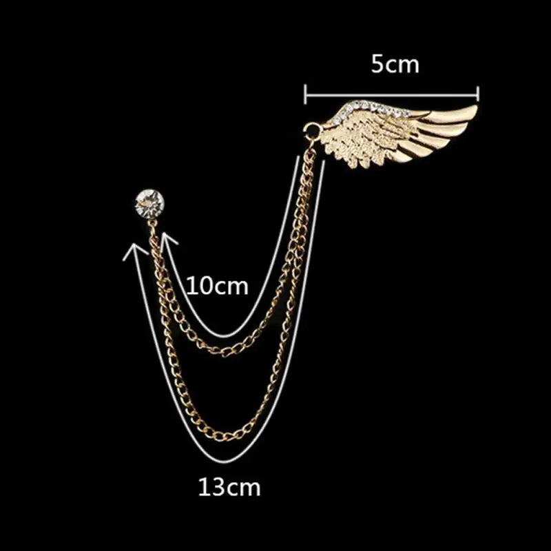 Angel Wings Tassel Chain Lapel Pin | Metal Feather Brooch Lapel Pin Brooch Qme