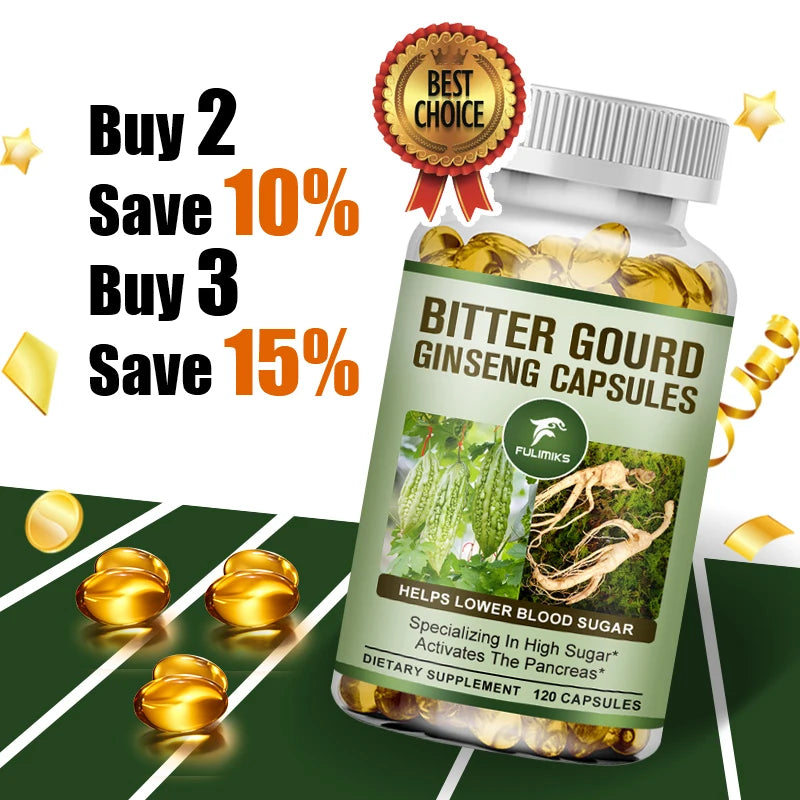FULIMIKS Bitter Melon & Ginseng Capsules with Chromium 120ct Herbal Supplement Qst