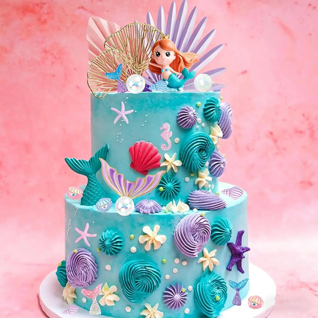 Mermaid Tail Cake Topper Set – Starfish & Seashells Decor Cake Topper Set Qme