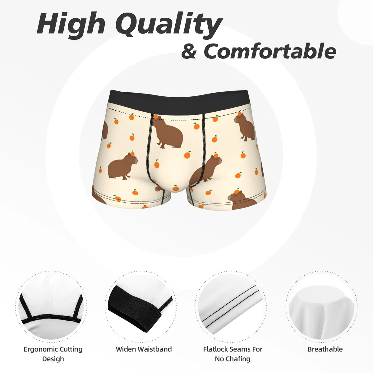 Men's Capybara Print Boxer Briefs – Soft Polyester Trunks Men's Boxer Briefs Qst