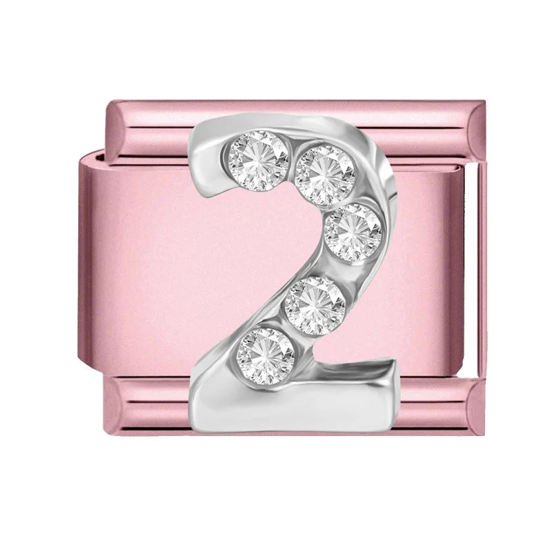 Zircon Number Italian Charm Links 0-9 | Stainless Steel DIY Italian Charm Links Qme Style 13
