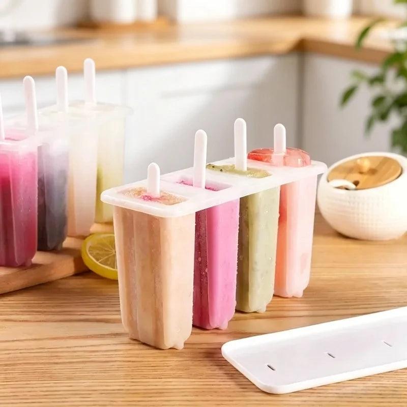 4-Stick Popsicle Mold with Lid – Reusable Ice Cream Tray Popsicle Mold Qme