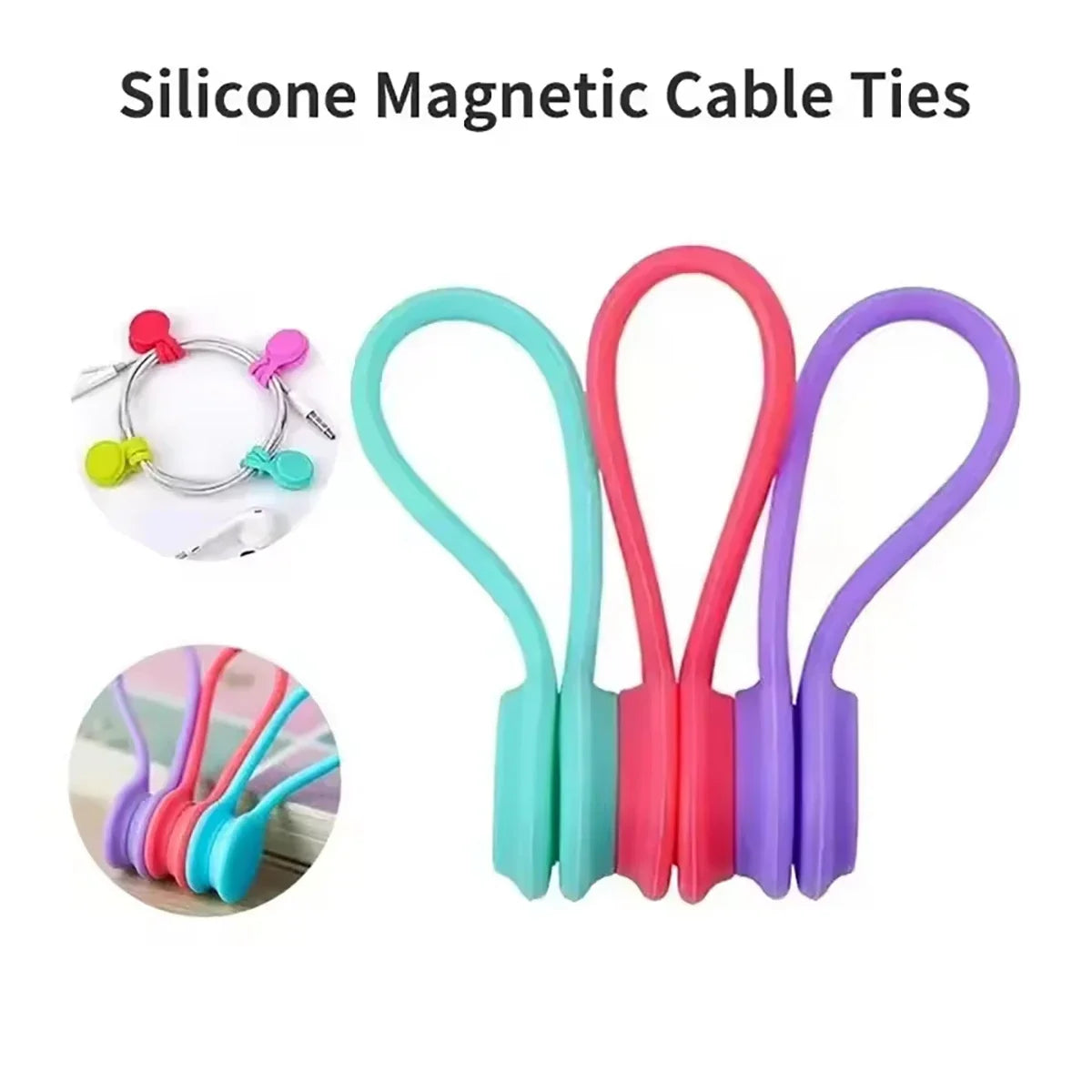 5-Pack Reusable Magnetic Silicone Cable Ties – Cord Organizer Cable Tie Organizer Qme