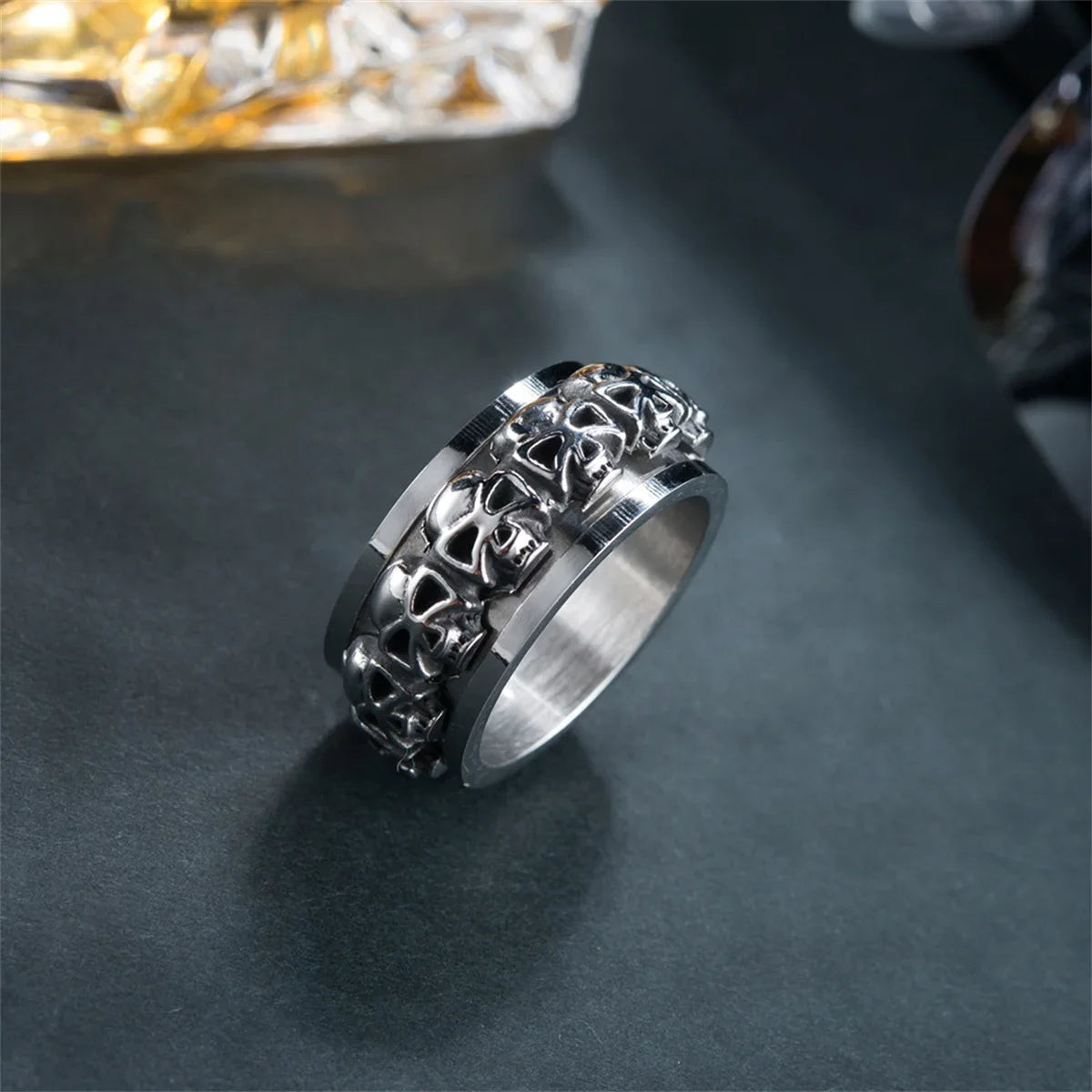 Rotatable Skull Ring – Punk Stainless Steel Hip Hop Statement Statement Ring Qme 1 7
