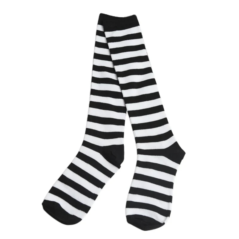 Women's Striped Knee High Socks | Sweet Lolita Harajuku Style Knee High Socks Qme WHITE One Size