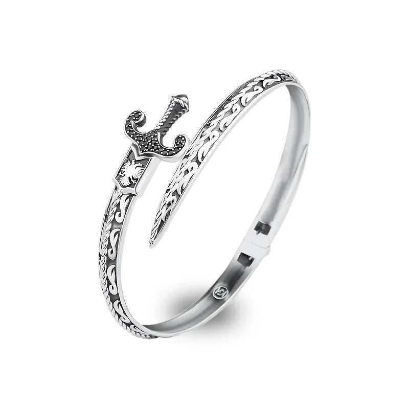 Snake Sword Vintage Engraved Open-Ended Alloy Cuff Bracelet Engraved Cuff Bracelet Qme
