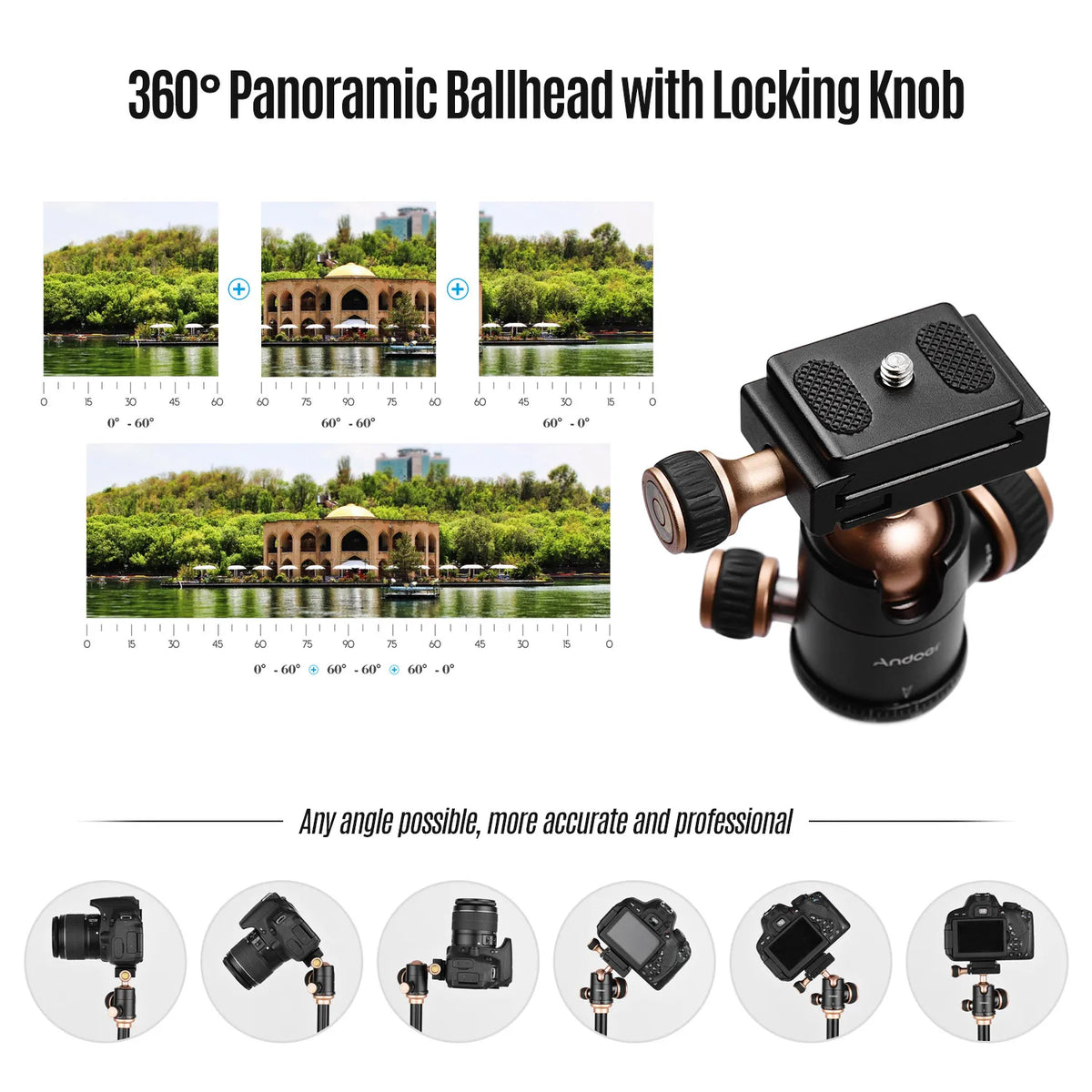Andoer Q160SA Aluminum Tripod with 360° Panoramic Ball Head Camera Tripod Qst