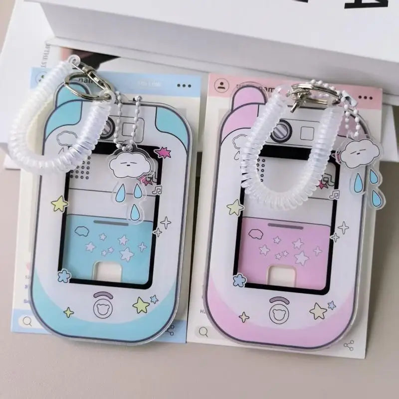 Camera-Shaped Clear Acrylic Photocard Holder with Coil Lanyard Photocard Holder Qme