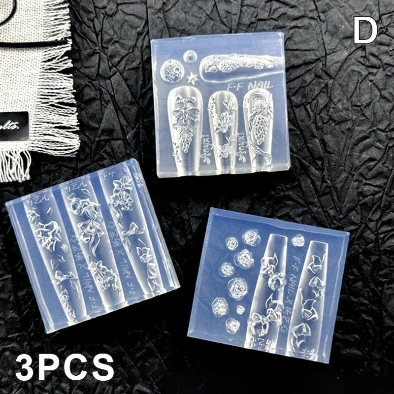 3D Silicone Nail Carving Mold – Floral Butterfly & Bow Art Nail Art Mold Qst D