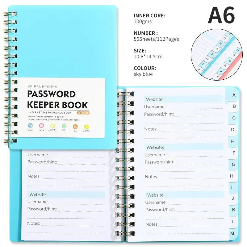 A6 Password Keeper Book with Alphabetical Tabs | Portable Login Notebook Password Keeper Notebook Qme A1