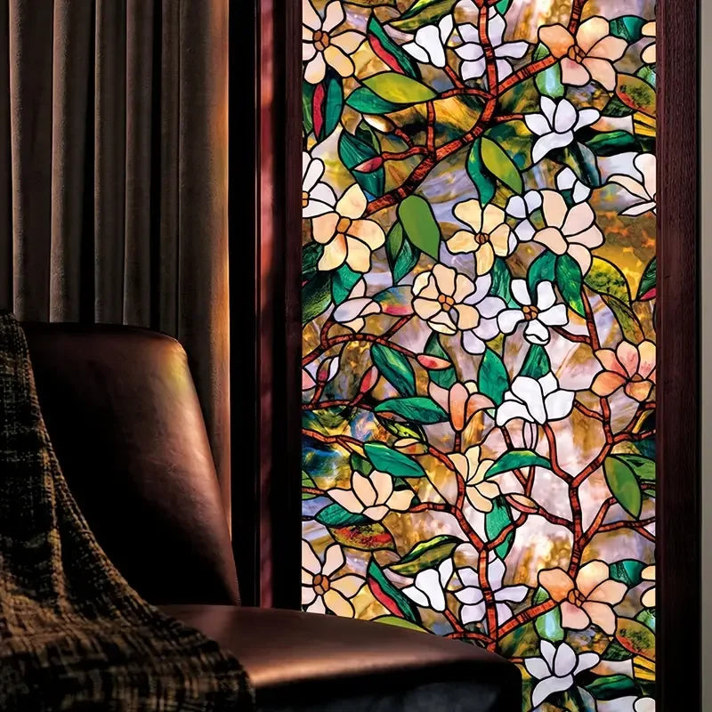 Frosted Flower PVC Static Cling Window Film | Privacy Decal Window Cling Film Qme