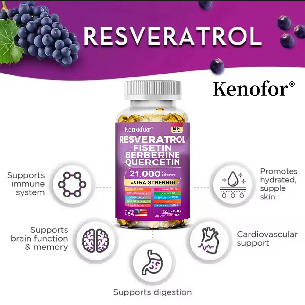 Resveratrol NAD+ Berberine 21000mg Supplement – Non-GMO Caps Antioxidant Supplement Qst