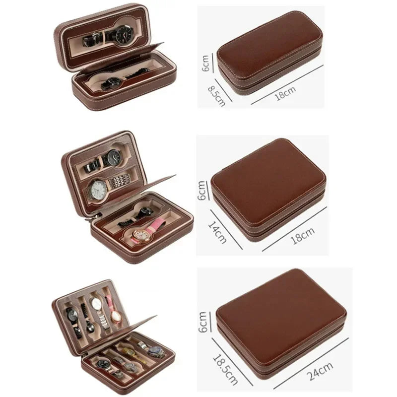 Portable PU Leather Travel Watch Box – Dustproof Zipper Case Travel Watch Case Qme