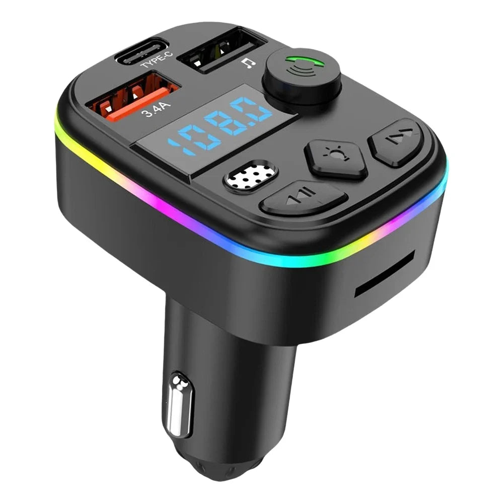 Dual USB-C Car FM Transmitter Bluetooth 5.3 MP3 Player Car FM Transmitter Qme black