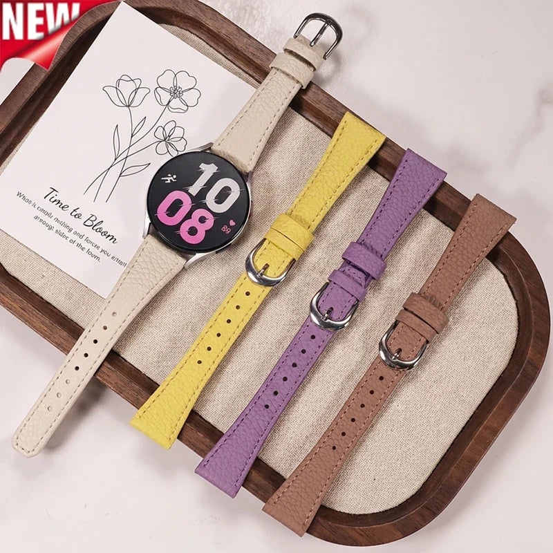Leather Band Samsung Galaxy Watch 8 7 6 5 4 – Lychee Pattern Leather Watch Band Qme