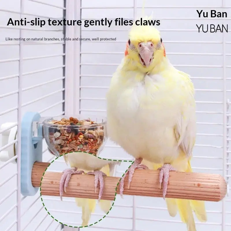 Bird Foraging Station Perch Pole with Feeding Bowl & Claw Grinder Bird Perch Station Qme