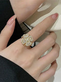 Rotating Four Leaf Clover Zircon Ring for Women – Adjustable Fashion Ring Qme Gold resizable