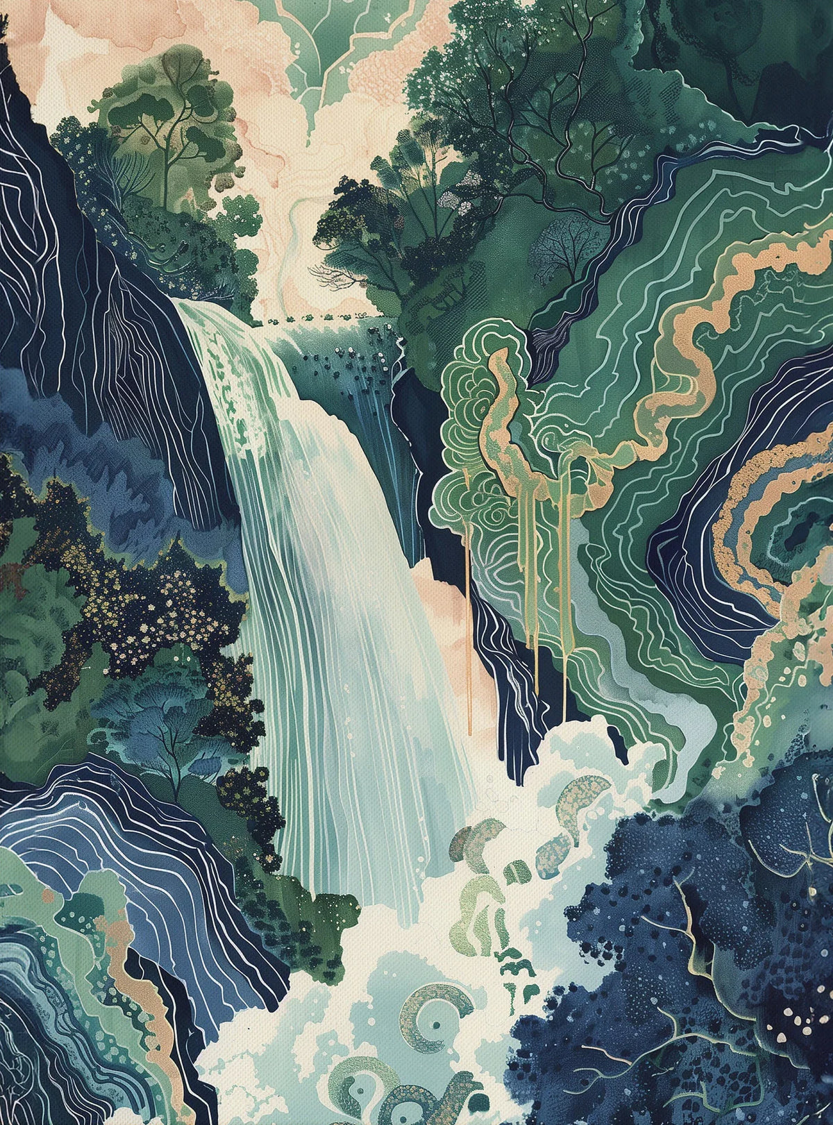 Hokusai Ukiyo-e Japanese Waterfall Canvas Print | Vintage Wall Art Canvas Wall Art Qst DM41-1 20x30cm Unframed