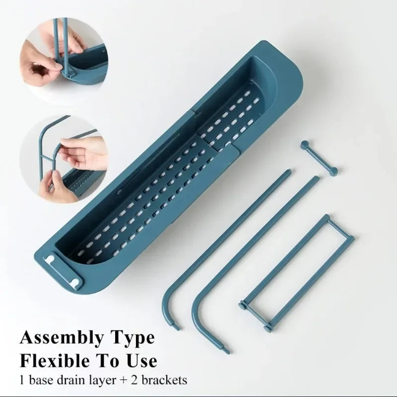 Telescopic Sink Shelf Organizer – Sponge, Soap & Towel Rack Sink Shelf Organizer Qst