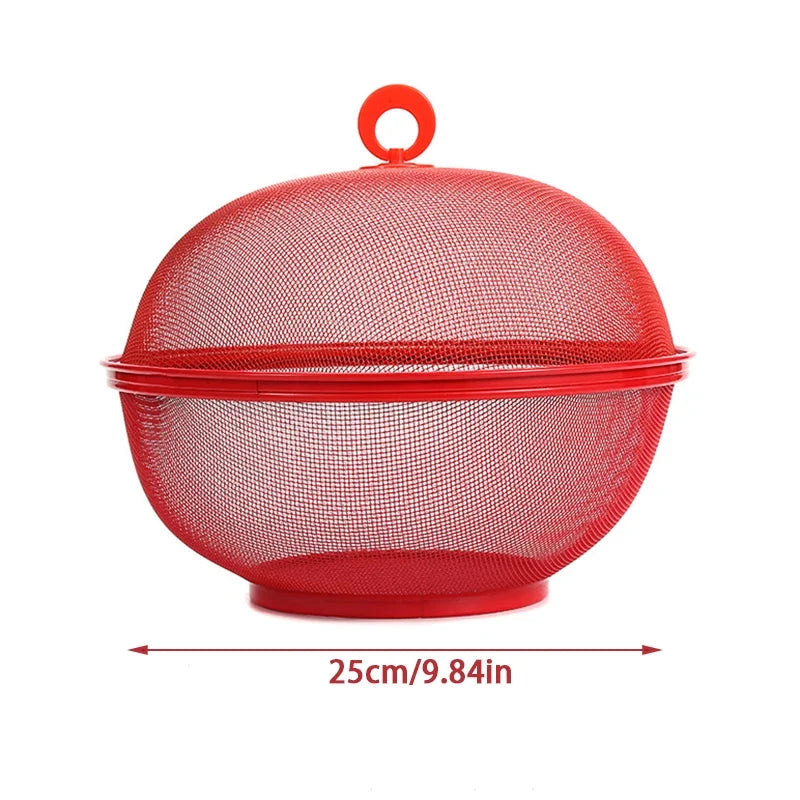 Metal Mesh Fruit Basket with Lid – 25cm Kitchen Storage Mesh Fruit Basket Qme