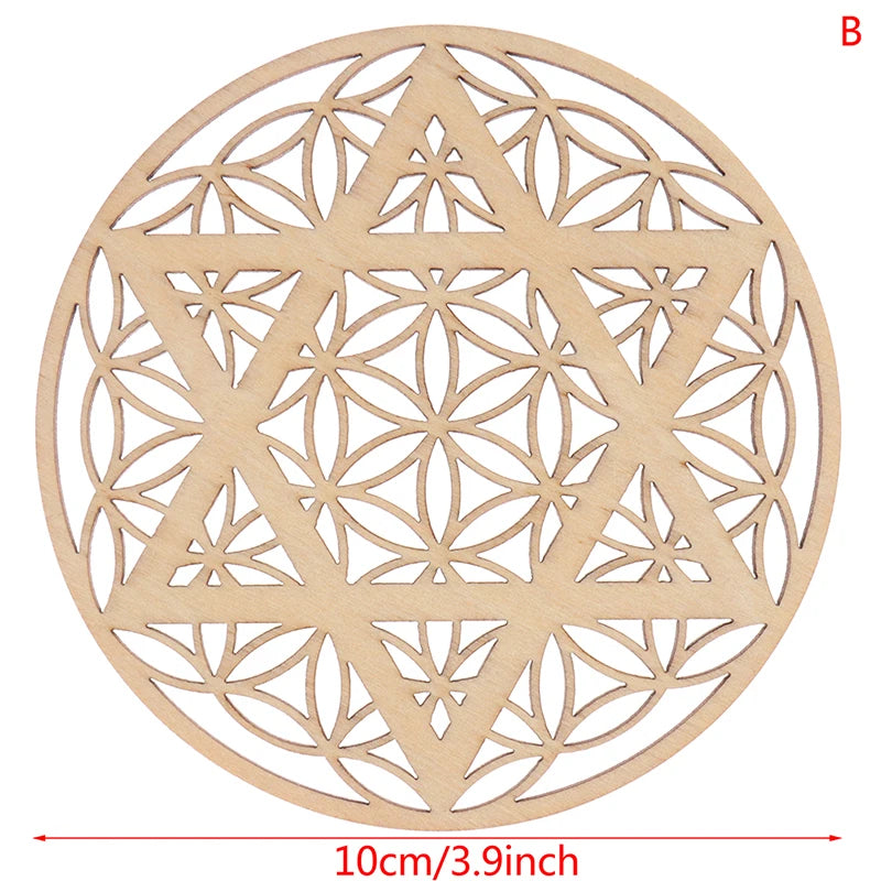 Chakra Flower Carved Natural Wood Coaster – 10cm Round Wood Coaster Qst B