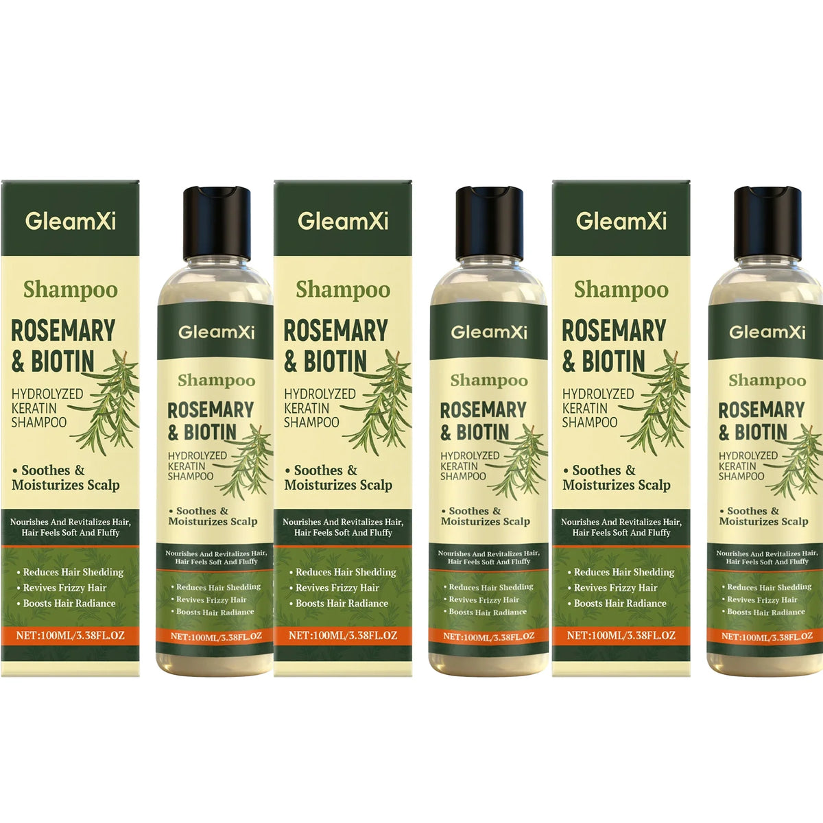 Gleamxi Rosemary Biotin Shampoo – Scalp Care & Strengthening Hair Care Shampoo Qst 3pcs