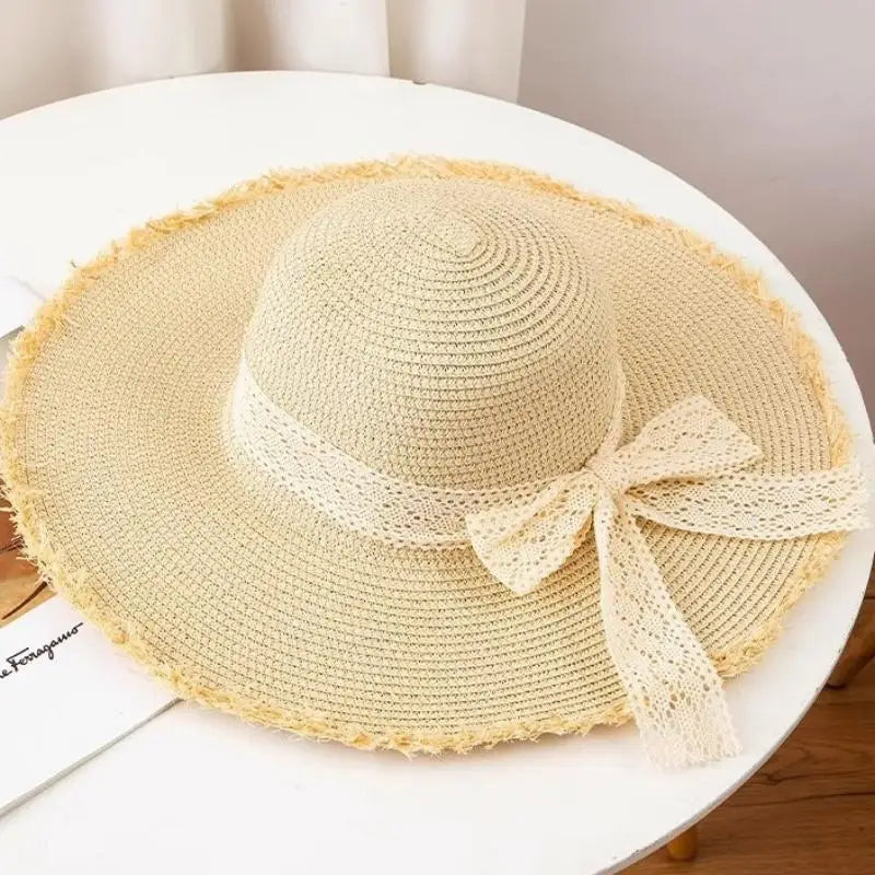 Women's Oversized Straw Beach Hat – Wide Brim Bow Sun Hat Straw Sun Hat Qst A1