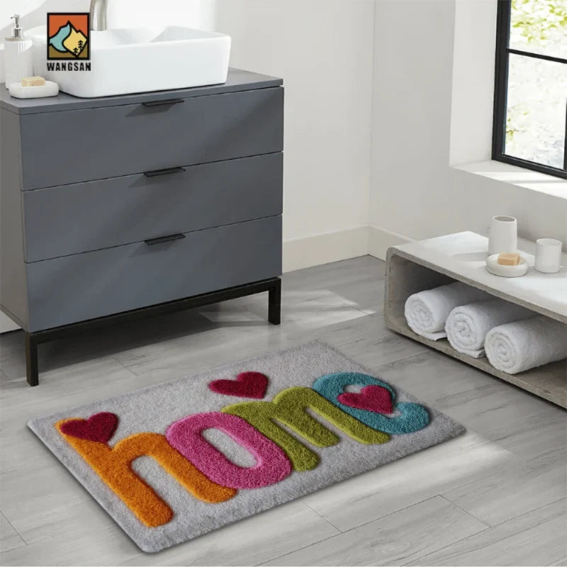 HOME Letter Heart Shaggy Doormat – Soft Absorbent Non-Slip Rug Shaggy Doormat Qme