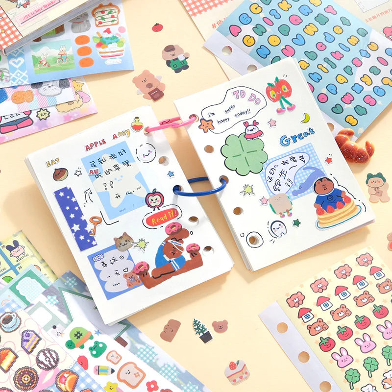 30-Sheet Cute Cartoon Scrapbook Sticker Diary | 4 Colors Scrapbook Journal Qme