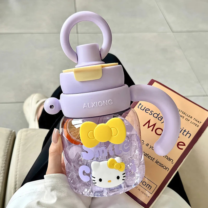Hello Kitty Large Capacity Straw Water Cup – Girls & Students Character Straw Cup Qme